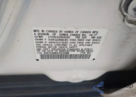 2007 Acura Mdx Sport Package from USA, damaged, VIN 2HNYD28857H534186